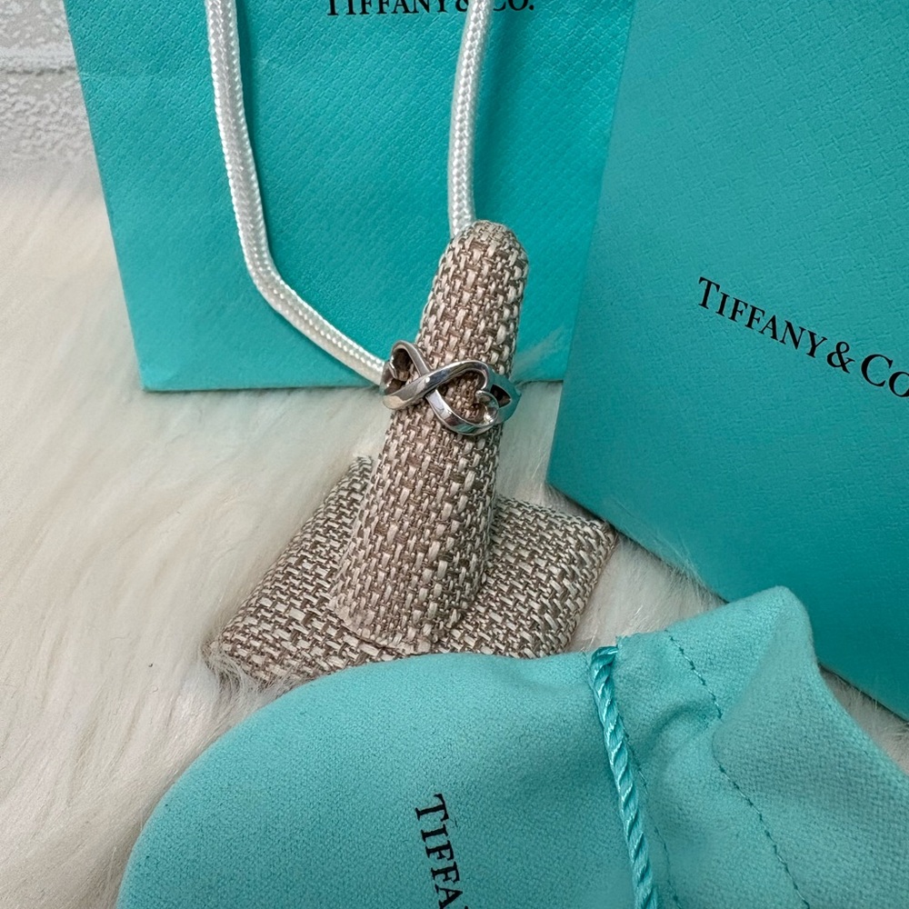 Tiffany & Co Double Heart Infinity Silver Ring Sz 7